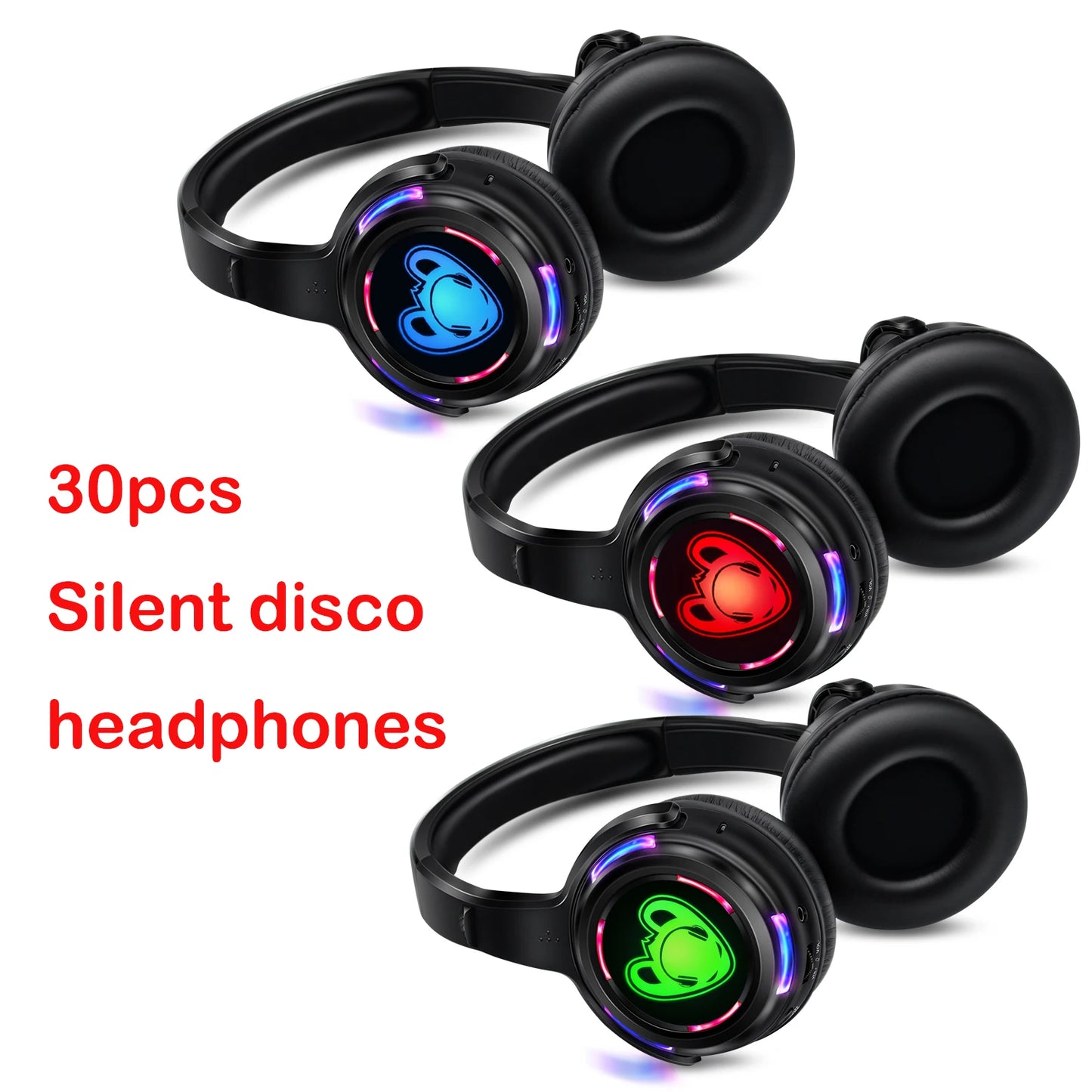 Silent Disco Wireless Headphones RF LED DJ Party Headset 863–865MHz/915MHz with 3-Channel LED Lighting & 10H Battery