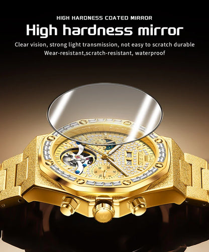 OLEVS 9805 Mens Watch Original Brand Tourbillon Automatic Mechanical Watch Diamond Dial Waterproof Moon Phase Watches For Men