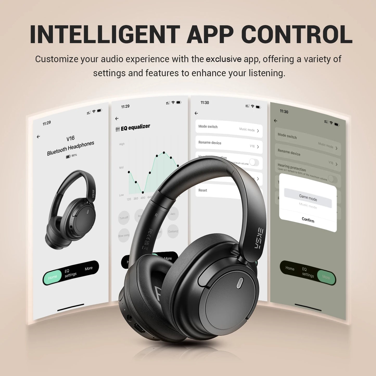 OneOdio EKSA V16 Bluetooth 5.3 Wireless Headphones with Mic, Hi-Res HiFi Over Ear Headset, 90H Battery, Bass Mode, Wired & Wireless Audio