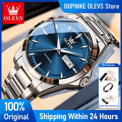 OLEVS Watches Man 7090 Luxury Original Automatic Mechanical Watch Waterproof Large Dial Week Date Watches For Man Gifts New