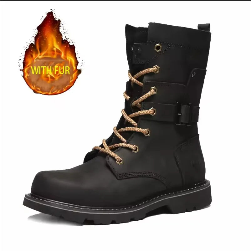 KOWM Scarpe da trekking da uomo in pelle bovina per attività all'aperto, impermeabili, tattiche, scarpe da deserto, stivali da caccia, stivali da neve, sneakers con pelliccia, scarpe da trekking da donna