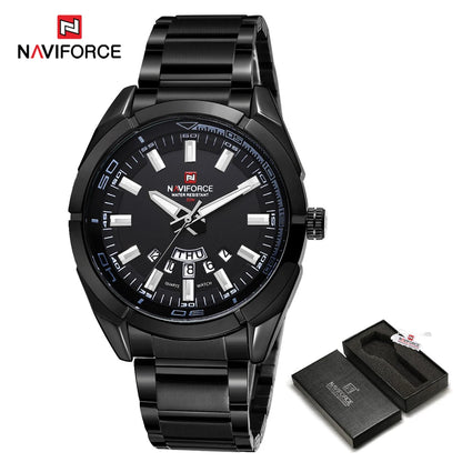 Ceas pentru bărbați NAVIFORCE, realizat integral din oțel, rezistent la apă, stil casual, mecanism cu cuarț și afișaj al datei – Ceas de mână de lux pentru bărbați, de la o marcă de renume.