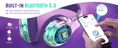 Gradient Kids Bluetooth Headphones Over Ear Girls Wireless Headphones With Mic Foldable Lightweight Headset Forfor School Travel