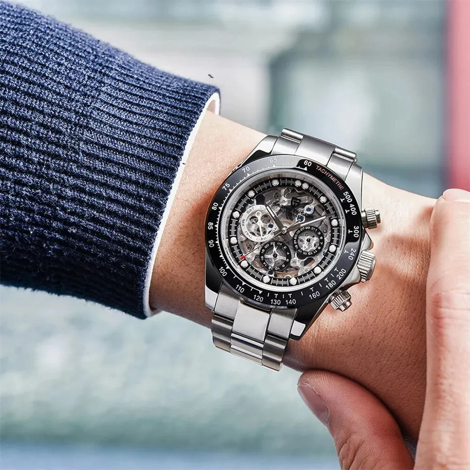 PAGANI Design Men Automatic Mechanical Watch Rainbow Rainbow Circle Skeleton Dial Stainless Steel Sapphire Sports Watches