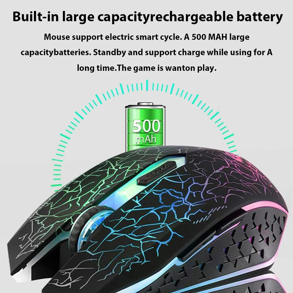 RGB Gaming Mouse Wireless Bluetooth 5.2 Mouse 1600DPI Ergonomic Silent 6 Button Rechargeable Mouse for PC MacBook Gaming & Office