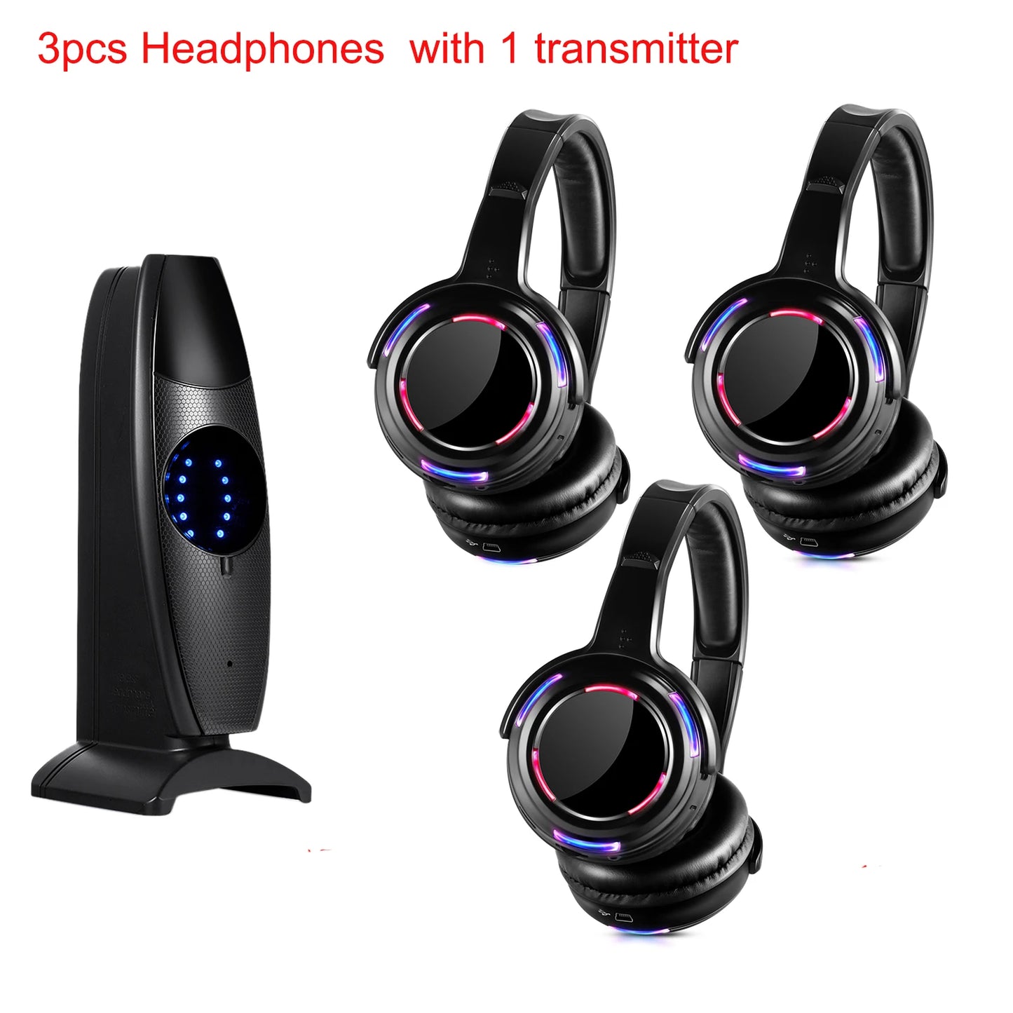 Silent Disco Wireless Headphones with LED Rechargeable Battery RF System for Silent Parties,Clubs,Meeting,Concert
