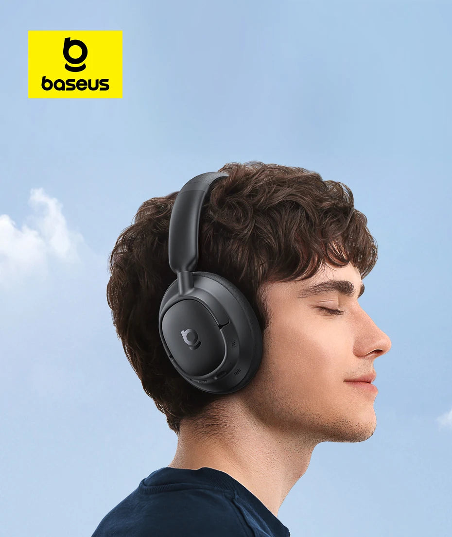 Baseus Bass EH10 NC Noise Cancelling Wireless Headphones Bluetooth 6.0 Over Ear Headset with 45dB ANC, 80H Battery, Hi-Res Audio & AI Calls