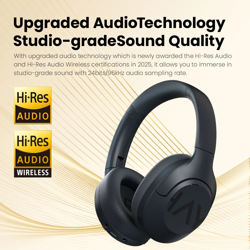 HAYLOU S30 Wireless Bluetooth 5.4 ANC Headphones 43dB Noise Cancelling Headsets with 40mm Driver, 80H Playtime Hi-Res Audio Earphones