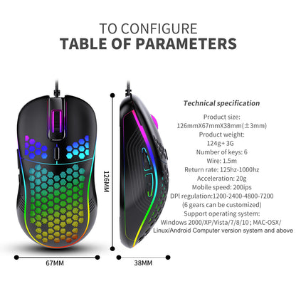 VAORLO USB Wired Gaming Mouse 7200DPI Adjustable Optical Gaming Mouse with RGB Lighting, Ergonomic Mechanical Gaming Mouse for PC, Laptop & Office