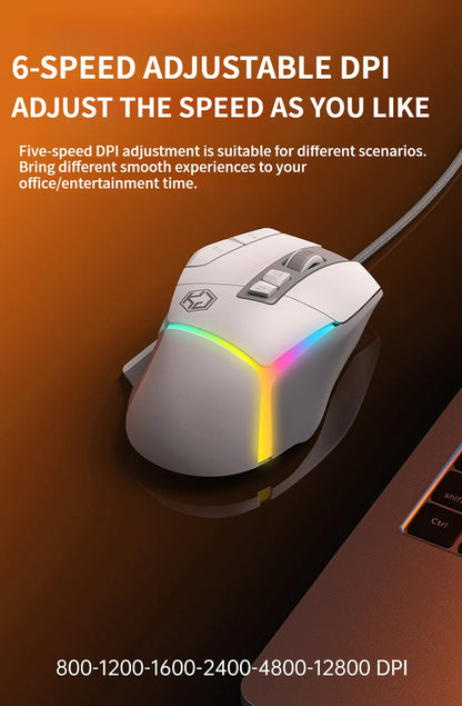 Xundler GK502 Wired Gaming Mouse RGB Lights, 12800 DPI Ergonomic Wired Gaming Mouse with 10 Programmable Macro Buttons for PC Gamers