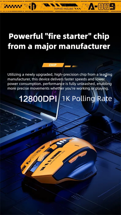 Inphic A9 V2 Wireless Gaming Mouse – 12800 DPI Rechargeable Ergonomic Mouse