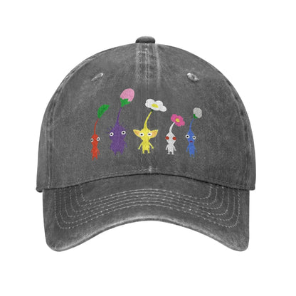 Sød Pikmin-mønstret kasket til mænd og kvinder i bomuld med anime- og tegneseriemotiv – Trucker-kasket til fritid og baseballkasket med justerbar størrelse