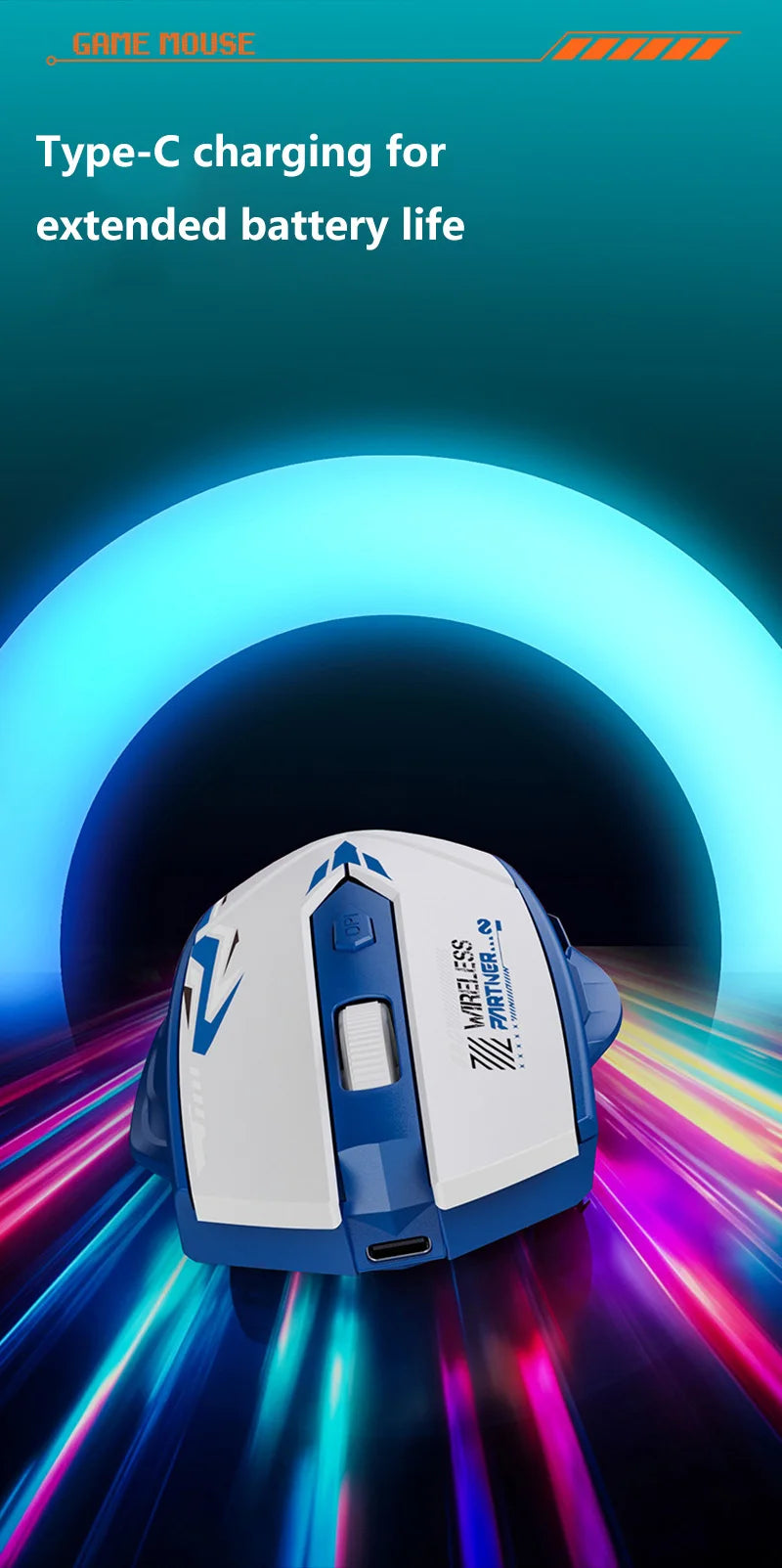 Wireless Gaming Mouse Dual Mode Bluetooth 2.4G Rechargeable Silent Ergonomic Mouse with Adjustable DPI, Type-C Wireless Gaming Mouse for PC, Laptop & Mac