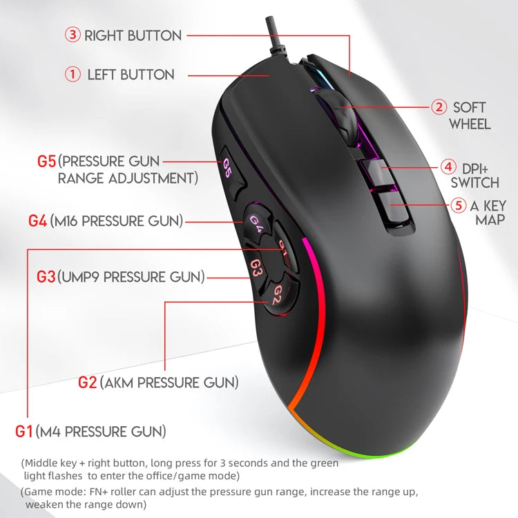 Wired Gaming Office Mouse 7200 DPI RGB Backlit Mouse with 10 Programmable Buttons, 6 Adjustable DPI Levels, Ergonomic Wired Gaming Mouse for PC & Laptop