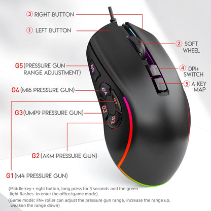 Wired Gaming Office Mouse 7200 DPI RGB Backlit Mouse with 10 Programmable Buttons, 6 Adjustable DPI Levels, Ergonomic Wired Gaming Mouse for PC & Laptop