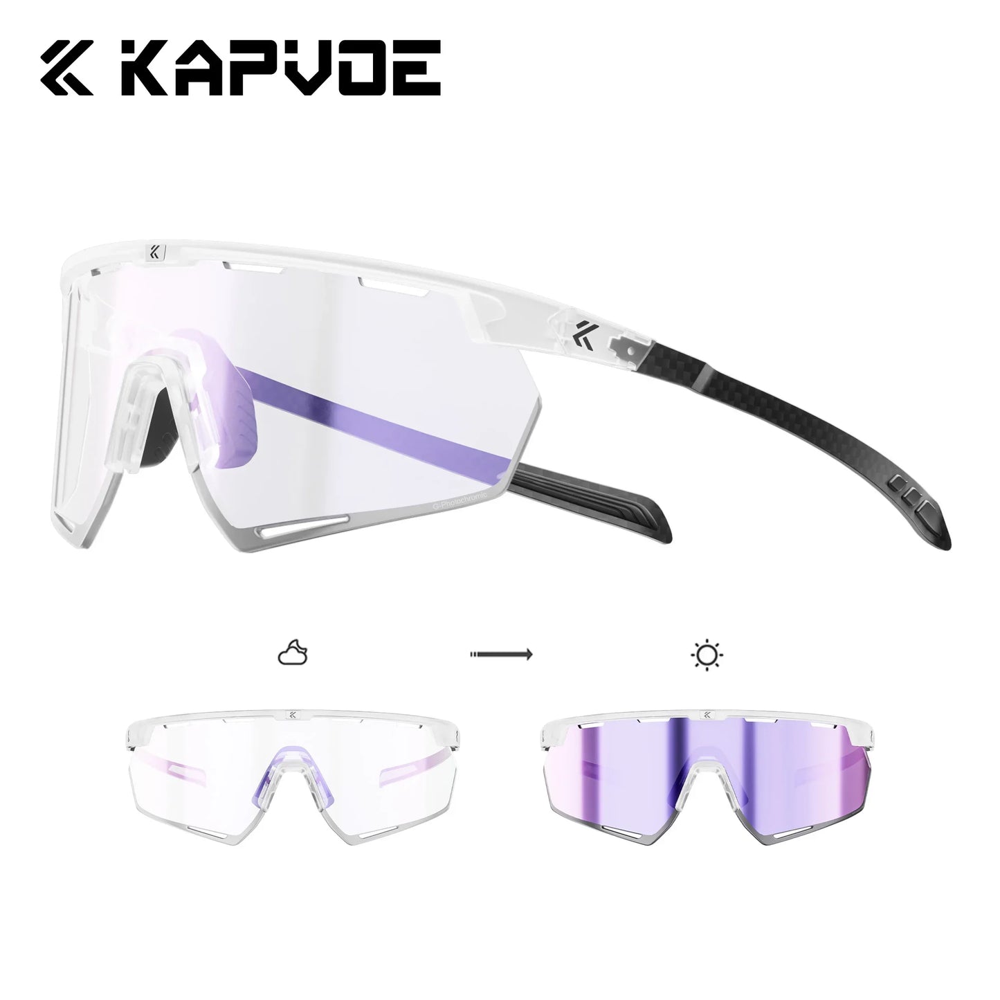 Kapvoe Real Carbon Fiber Cycling Glasses Sunglasses for Men Lightweight Photochromic UV400 MTB Bike Bicycle Sports Eyewear