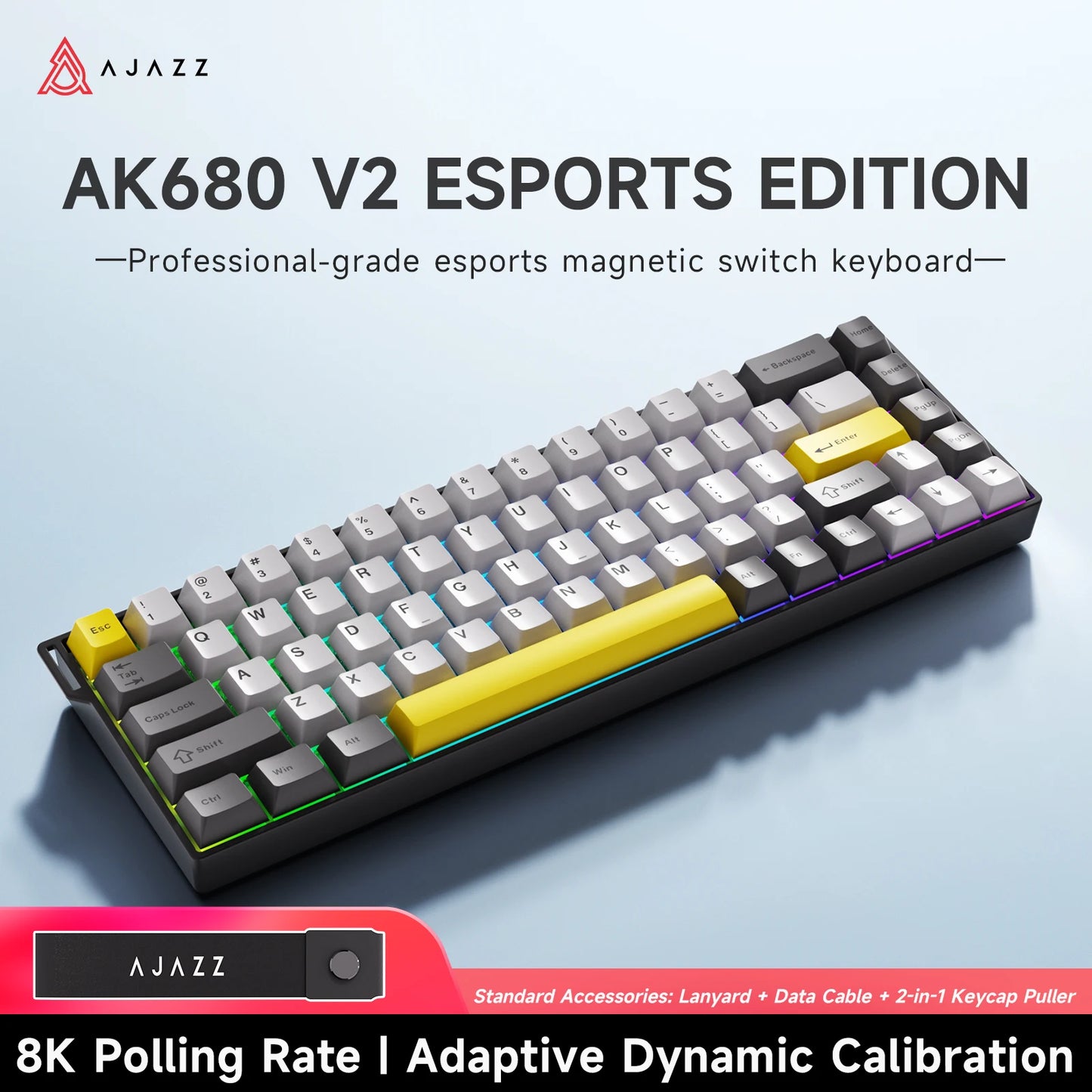 AJAZZ AK680 V2 E-sports magnetic switch keyboard 8K Polling Rate 128K Uitra-high Scan Rate  Aluminum Alloy Positioning Plate