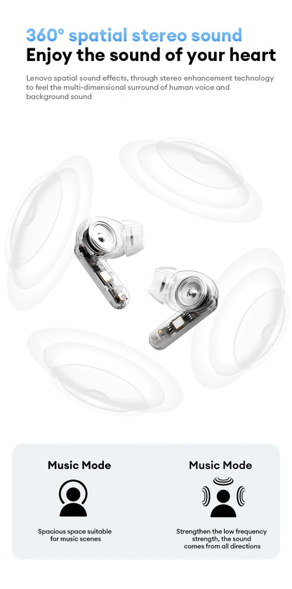 Lenovo LE209 Gaming Headset Wireless Bluetooth 6.0 Earbuds with ANC Noise Reduction, 35H Battery Life Sports Earphones, Waterproof Low Latency Gaming Headphones