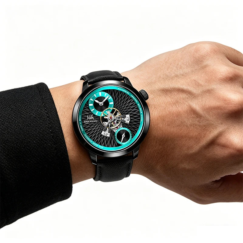 Shanghai Watch Sky Dome Men's Automatic Watches 42mm Center Flywheel Mechanical Wristwatch 5Bar Waterproof Watches Reloje S2101