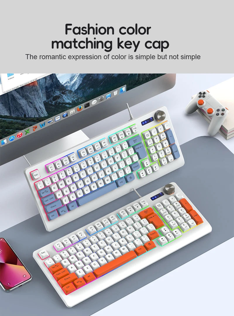 93 Keys Wired RGB Gaming Keyboard Two Tone PBT Ball Keycaps Mechanical Feeling Portable Keyboard for Laptop Office Gamer Typing