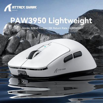 Attack Shark R6 Gaming Mouse Ultra-Light Wireless 8K, Tri-Mode PAW3950 24000 DPI Gaming Mouse with Bluetooth & Wired Connectivity