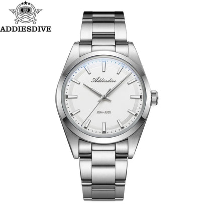 ADDIESDIVE herenhorloge van staal, luxe uitvoering, voorzien van een gewelfd glas, een quartz uurwerk en een blauwe lichtgevende coating BGW9; waterdicht tot 100 ATM, analoge weergave – Model AD2066