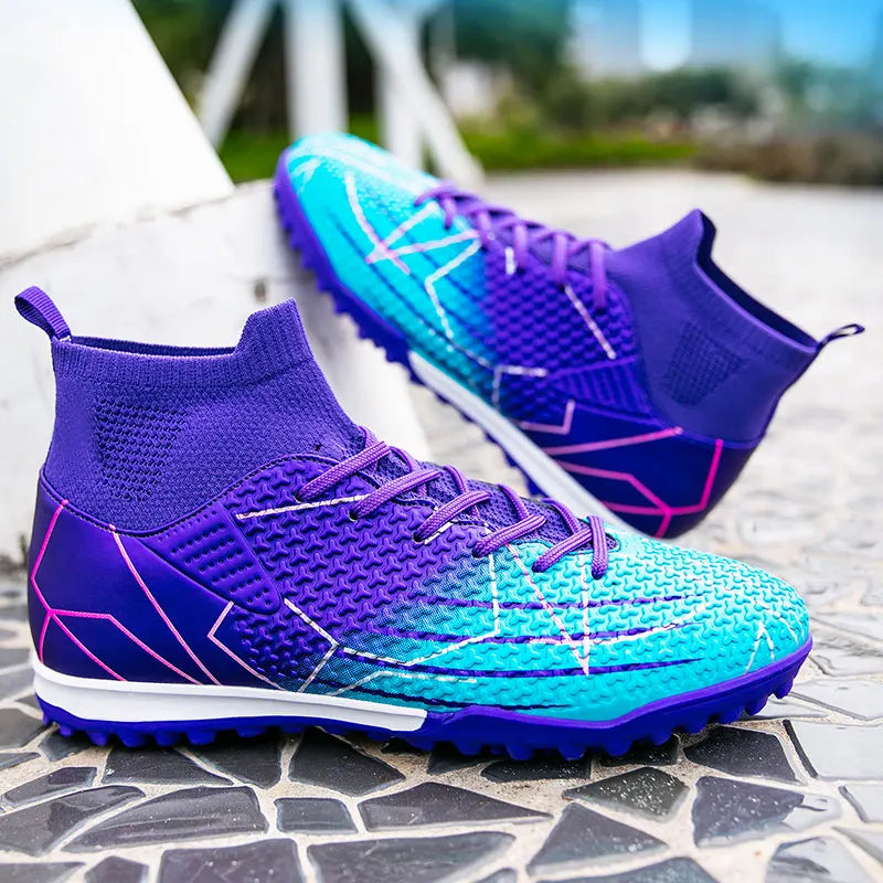 New Professional High-Top Football Shoes Artificial Grass Leather Youth Students Training Soccer Shoes for Men and Women Sports