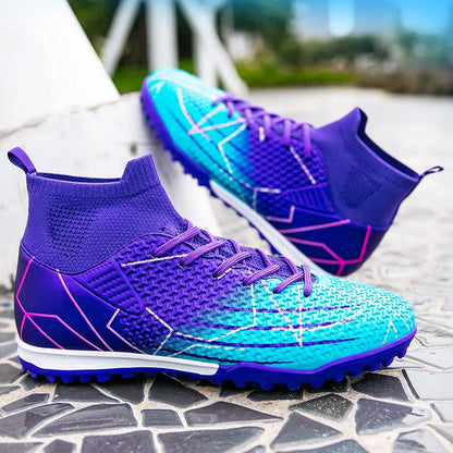 New Professional High-Top Football Shoes Artificial Grass Leather Youth Students Training Soccer Shoes for Men and Women Sports