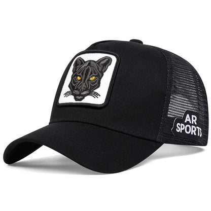 Modebaseballkasket med kattebroderi, sommerkasket i åndbart net, justerbar, hiphop-trucker-kasket, til mænd og kvinder, udendørs solkasket