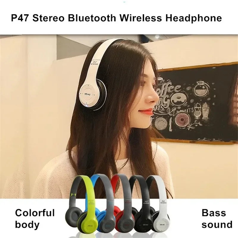 P47 Bluetooth 5.0 Wireless Headphones Foldable HiFi Stereo Bass Headset with Mic, Portable Over-Ear Bluetooth Headphones for Kids, Gaming & Music