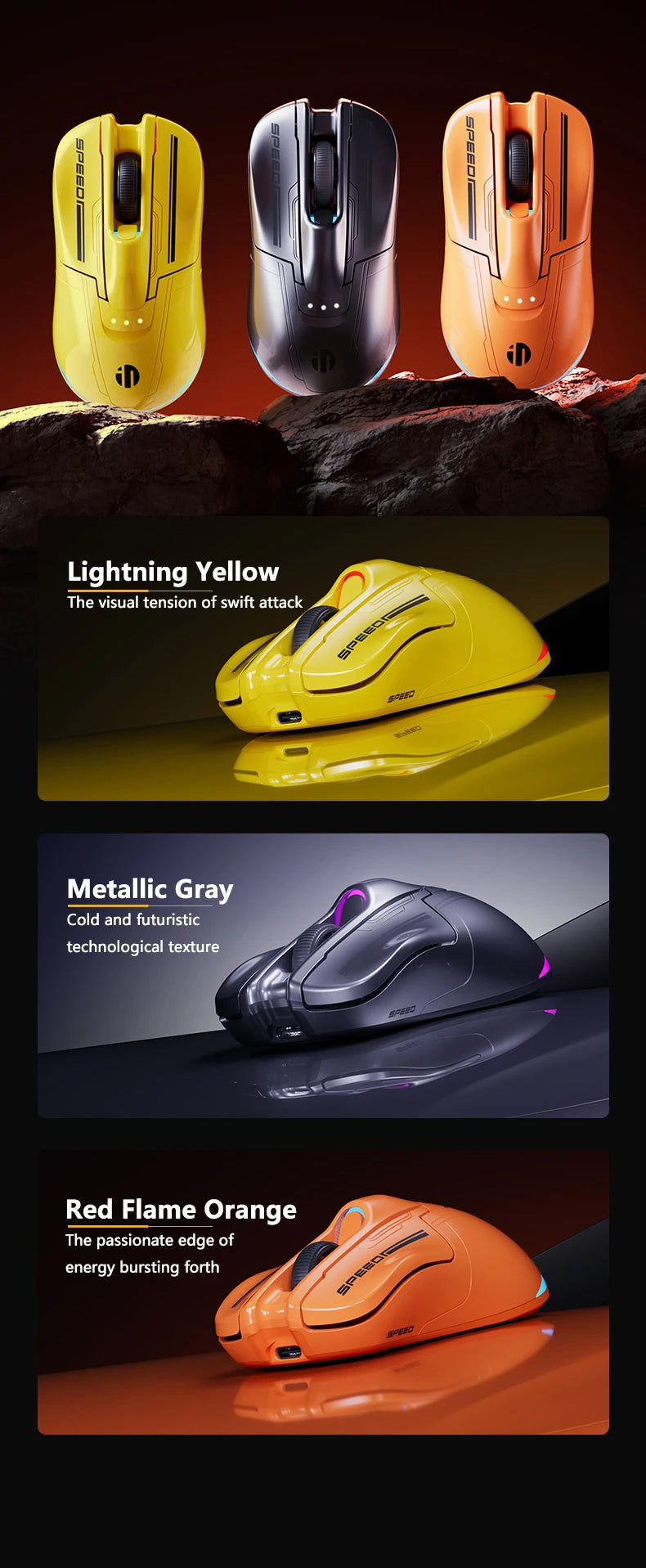 INPHIC Super Racing Car Series Wireless Bluetooth Gaming Mouse, 12800 DPI Rechargeable RGB Gaming Mouse with Battery Display, Customizable Wireless Mouse
