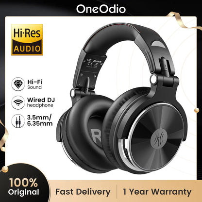 OneOdio Pro-10 Studio Monitoring Headphones Wired HiFi Over-Ear Headphones with 50mm Drivers, Deep Bass, Professional Audio & Built-in Microphone