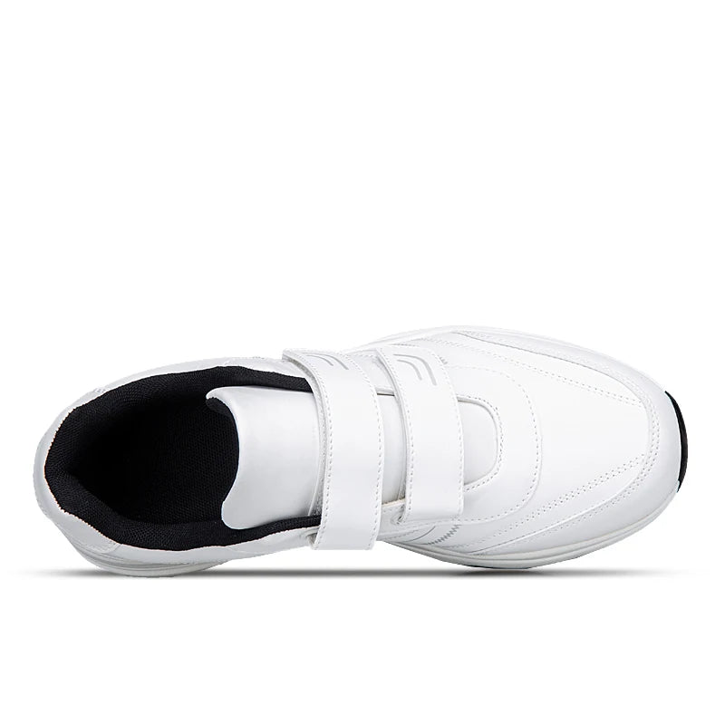 Men's Adjustable Hook and Loop Leather Sneakers Casual Sports Shoes White Sneakers Masculino Zapatillas Deportivas Tenis