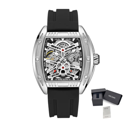 2026 Men's Automatic Mechanical Watch with Stainless Steel Case Silicone Band Skeleton Dial Waterproof Sport Wristwatch