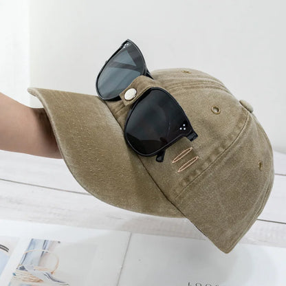 New Cat Ears Sunglasses Baseball Cap Y2K Cotton Washed Pilot Snapback Caps Gorras Women And Men Outdoor Sunshade Sun Hats Unisex