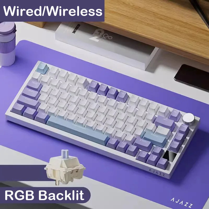 AJAZZ AK820 Pro Wireless Mechanical Gaming Keyboard Tri-Mode RGB Hot-Swappable 82-Key Compact Keyboard for PC, Mac & Laptop