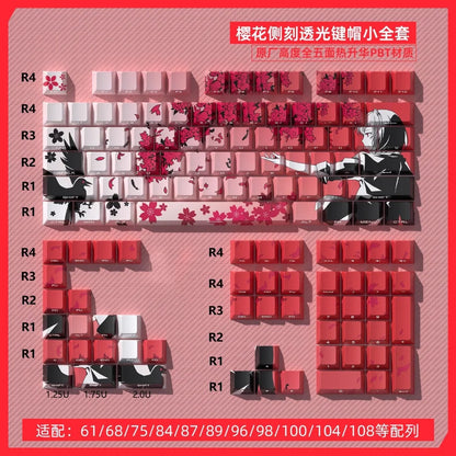 Capuchons de touches Sakura Raven Cherry, gravés sur le côté, translucides, en PBT, 129 touches, pour claviers mécaniques Wooting 68/84/87/104.