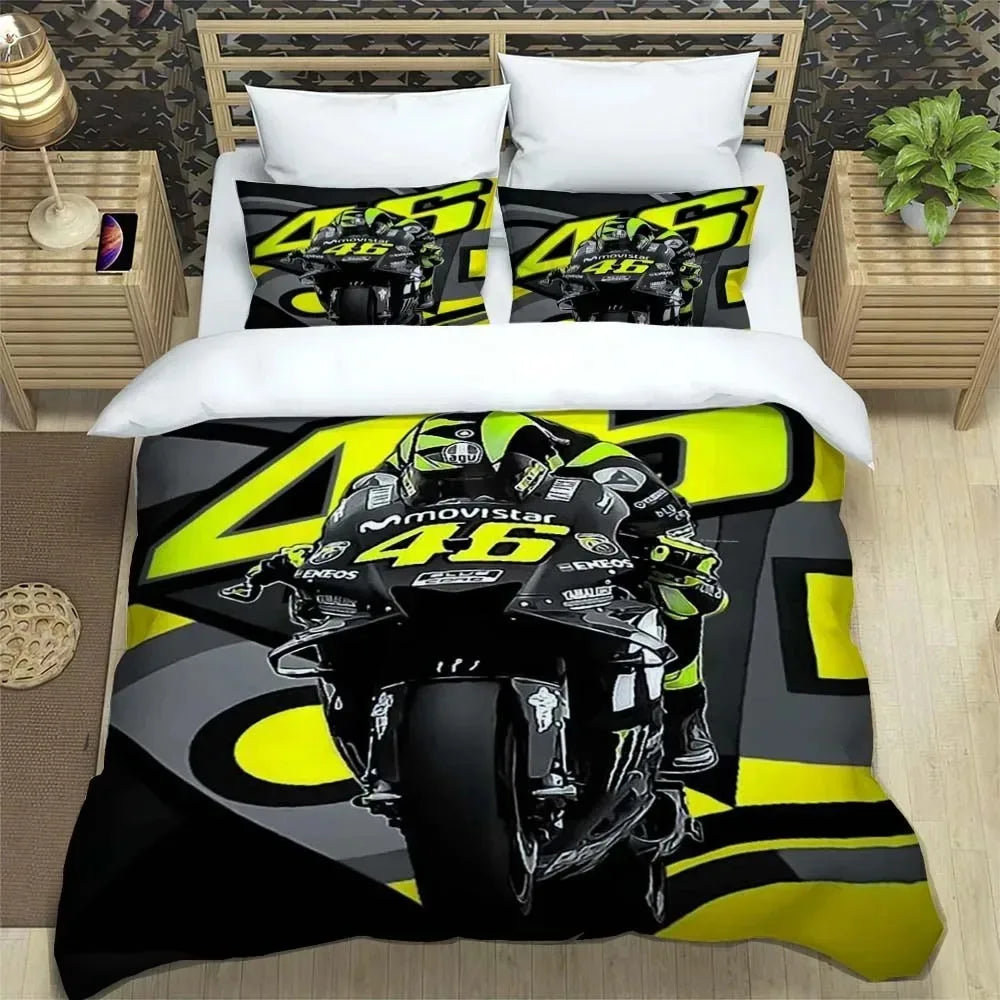 Motorcycle Fleet VR-46 Pattern Quilt Cover With Pillowcases Microfiber 3D Digital Printed Bedding Set Twin Full Queen King