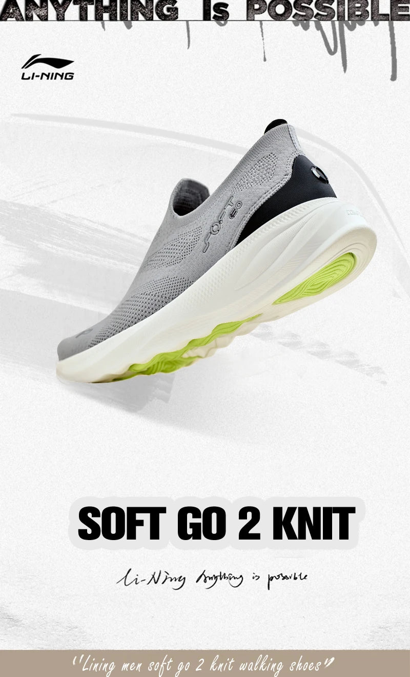 Li-Ning SOFT GO 2 KNIT slip-on wandelschoenen voor heren, casual, dempend, comfortabel en stabiel, LiNing mesh joggingsneakers voor dagelijks sporten AGLV017