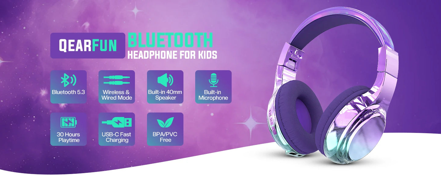 Gradient Kids Bluetooth Headphones Over Ear Girls Wireless Headphones With Mic Foldable Lightweight Headset Forfor School Travel