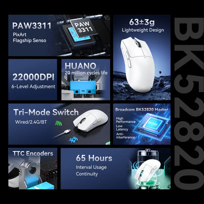 ATTACK SHARK X11 Wireless Gaming Mouse, 22K DPI PAW3311 Tri-Mode Gaming Mouse, Bluetooth 2.4G Wired RGB Lightweight Gaming Mouse