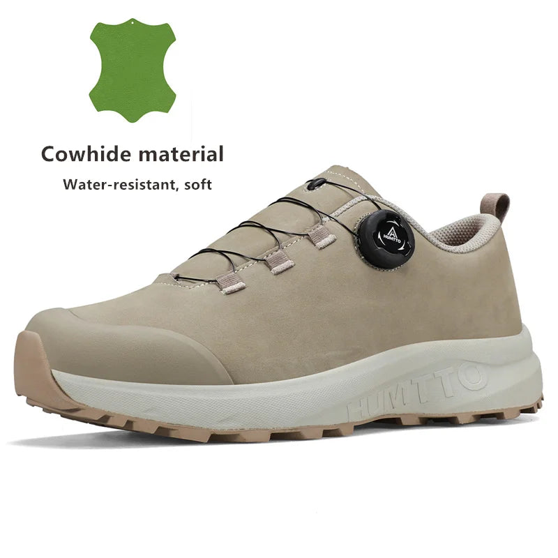 Кожени обувки HUMTTO за мъже – зимни къмпинг и outdoor спортни обувки, дишащи трекинг боти, неплъзгащи туристически маратонки за мъже
