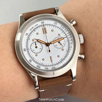 38mm Tandorio Retro Men's Watch Sport Watches Miyota OS20 Movement Chronograph Quartz Clock Black Dial Bubble Arched Glass