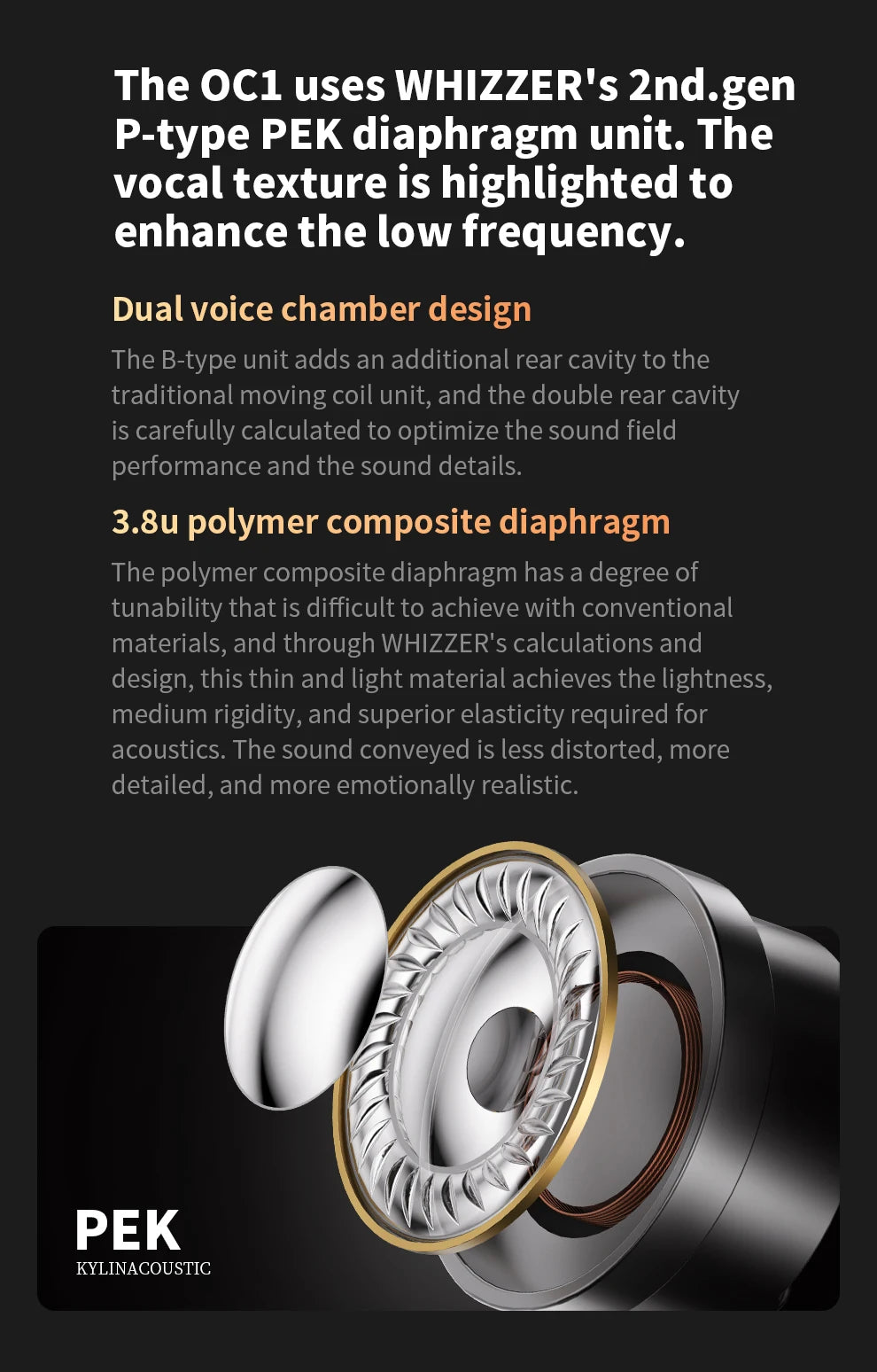 Whizzer OC1 Wired HiFi Earphones with Mic, Bass Enhanced In-Ear Headphones, Clear Vocal Dynamic Driver Earbuds with Play/Pause Control
