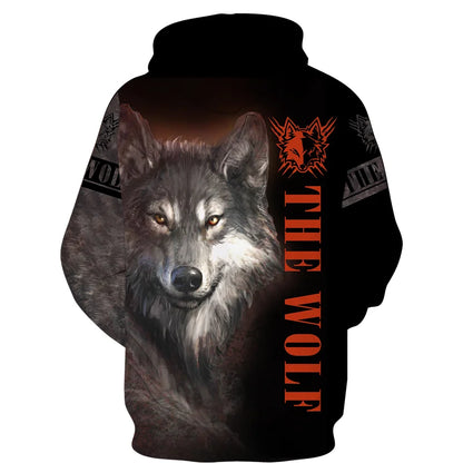 Sweat à capuz com fecho e estampado 3D de lobo, estilo streetwear, para homem/mulher, casaco com capuz unissexo casual hip-hop