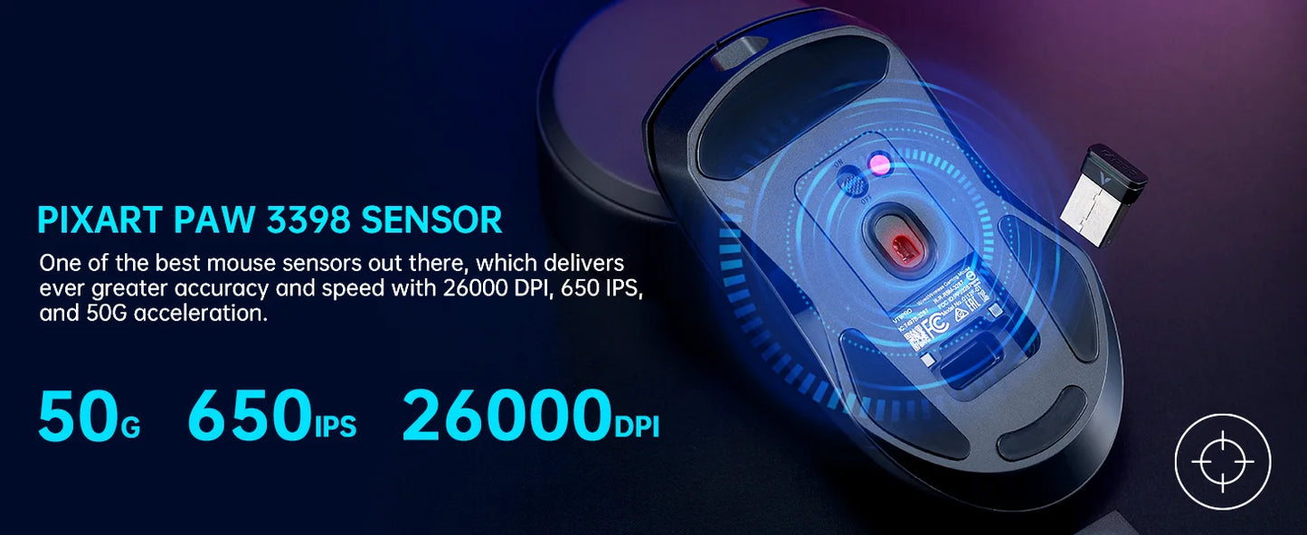 Rapoo VT9PRO Wireless Gaming Mouse PAW3398 26000 DPI Lightweight Programmable Ergonomic Gaming Mouse with Type-C Rechargeable Dual Mode