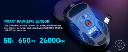 Rapoo VT9PRO Wireless Gaming Mouse PAW3398 26000 DPI Lightweight Programmable Ergonomic Gaming Mouse with Type-C Rechargeable Dual Mode