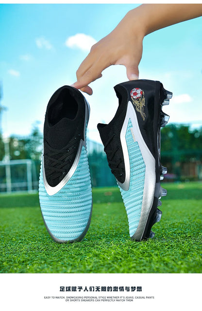 Męskie buty piłkarskie, sportowe buty do piłki nożnej, buty z kolcami do użytku na świeżym powietrzu, dla dorosłych, antypoślizgowe, dla chłopców, z długimi kolcami, treningowe, oddychające, meczowe, wygodne