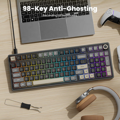 RK ROYAL KLUDGE R98Pro Gasket kabelgebundene mechanische Tastatur, 98 Tasten, RGB, Hot-Swap-fähig, abnehmbarer Button, Gaming-Tastatur mit PBT-Tastenkappen