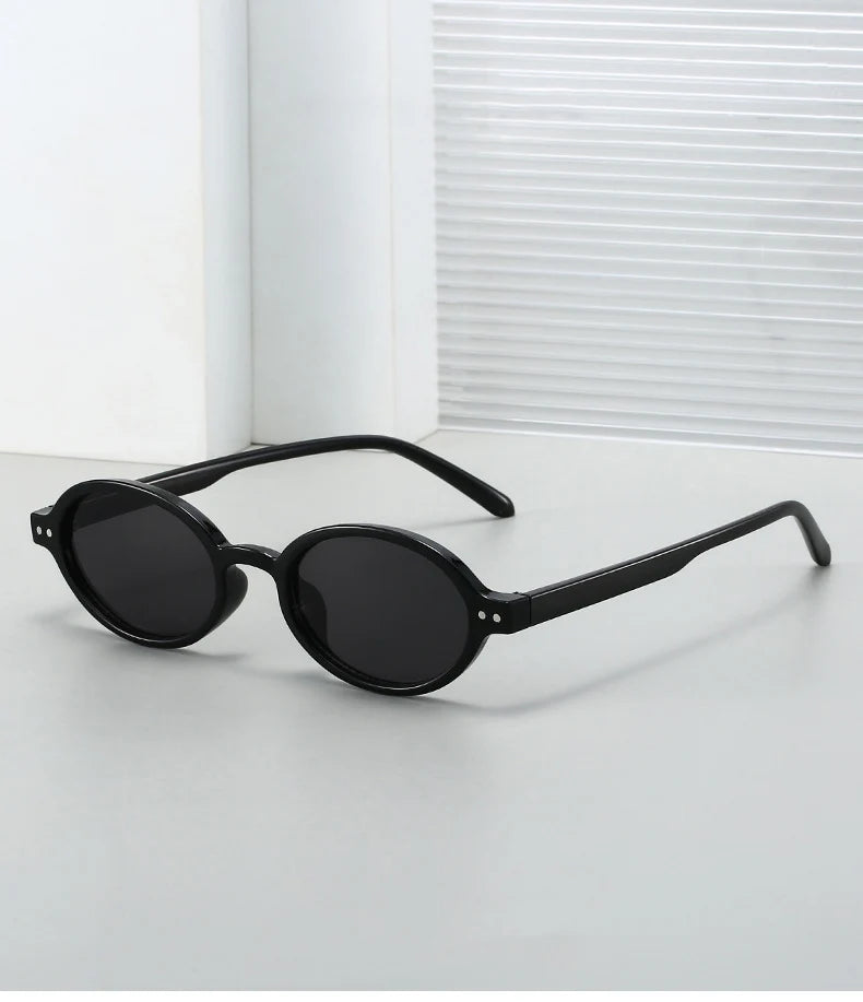 SO&EI Retro Small Oval Sunglasses Women Fashion Rivets Leopard Men Punk Shades UV400 Sun Glasses
